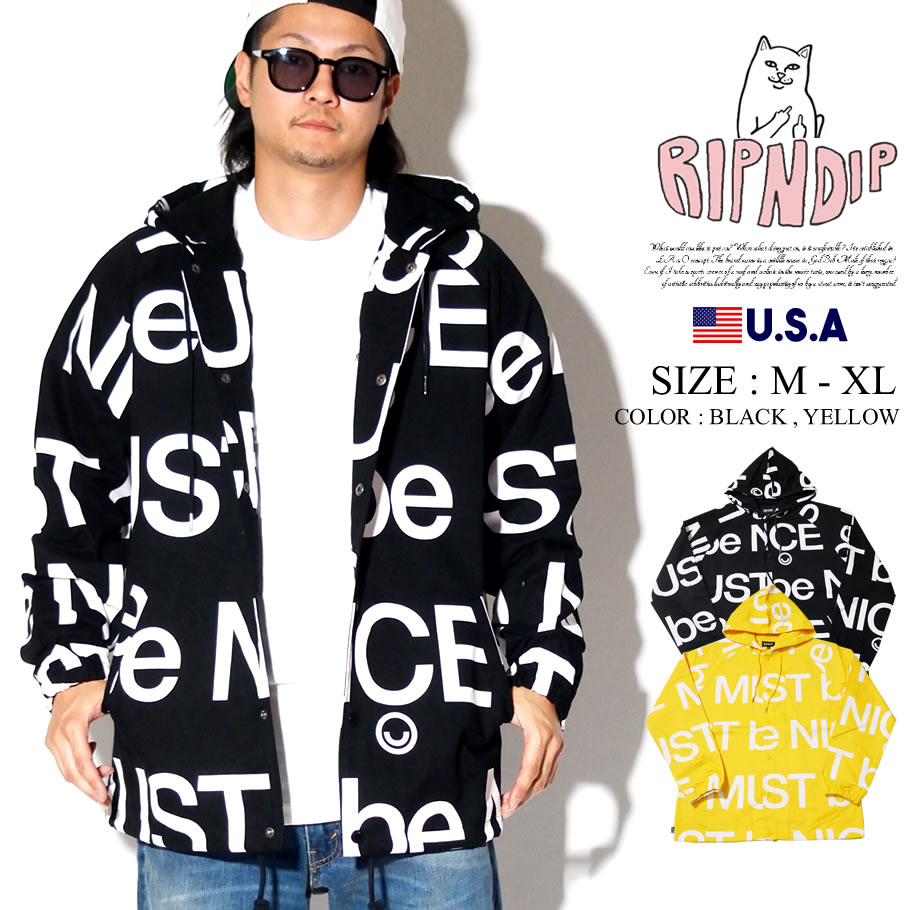 RIPNDIP リップンディップ コーチジャケット メンズ 総柄 フード付き ストリート系 ファッション Repeat Cotton Twill  Jacket 服 通販